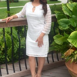 White crochet 3/4 sleeve dress